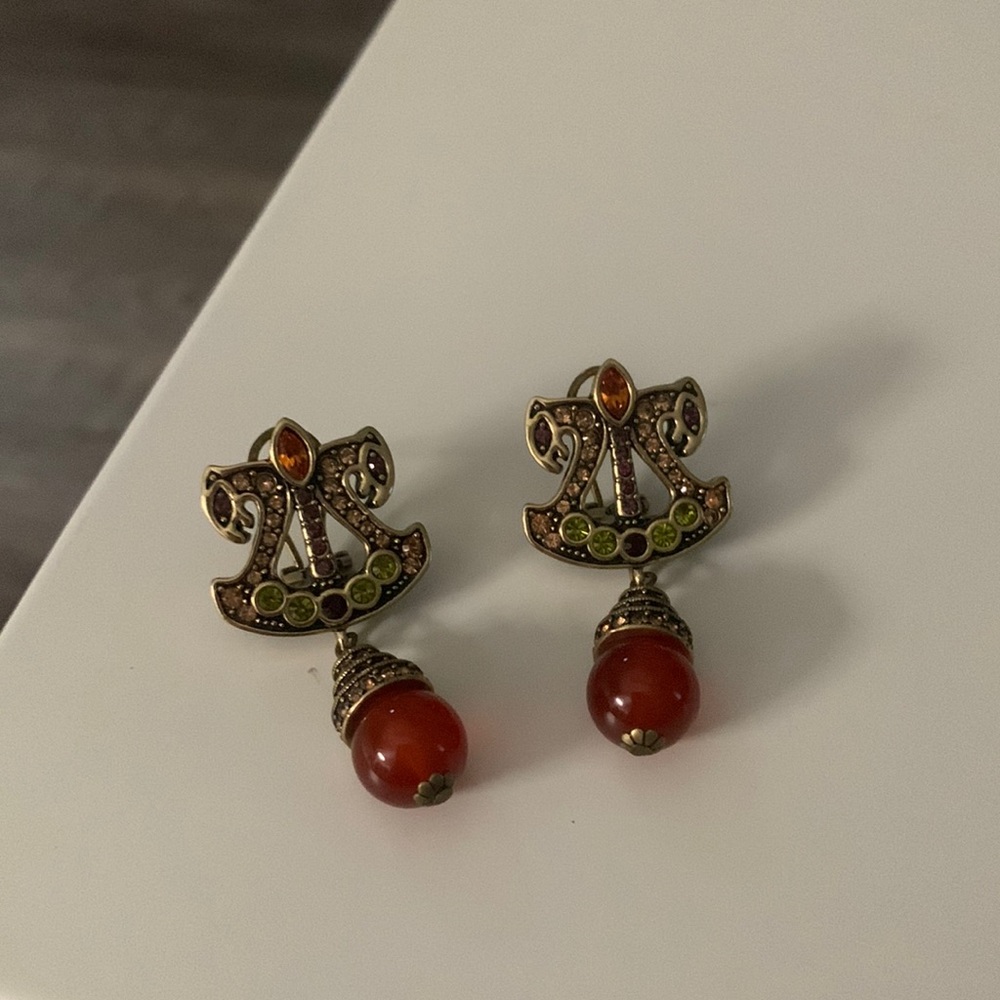 Heidi Daus multicolored crystal and Carnelian Earrings.
